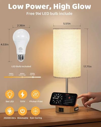 17.7" Touch Bedside Table Lamp with USB A+C