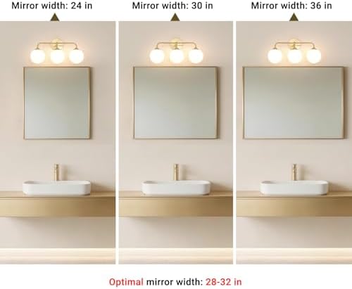 3-Light Brushed Gold Vanity Light with Milky White Glass Shades
