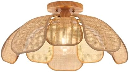 20-Inch Boho Rattan Flush Mount Ceiling Light
