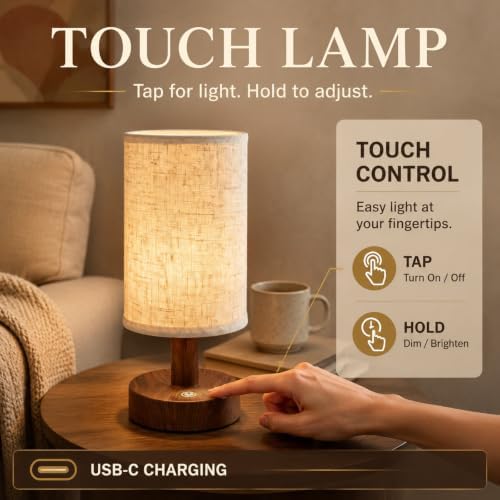 Mini Cordless Bedside Lamp, Touch Rechargeable LED Night Light