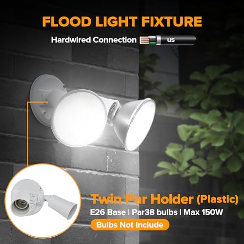 LUTEC 2-Pack Adjustable Twin Par Holder Outdoor Flood Lights, White