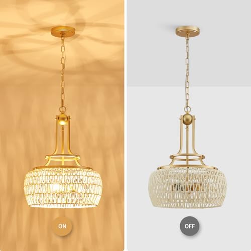WUZUPS Gold Rattan Pendant Light 19.6 x 15.9 in