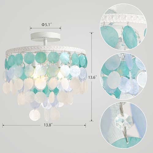 13.8" Natural Capiz Shell Chandelier, 3-Light