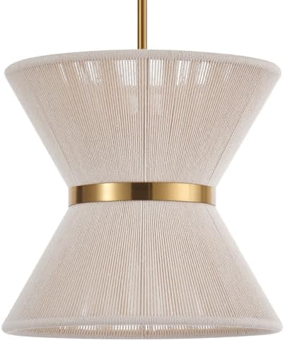 Hand Woven Boho Pendant Light, White, 12.2"