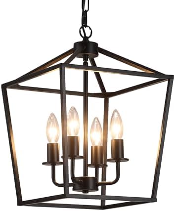 AMZASA Black Industrial 4-Light Lantern Chandelier