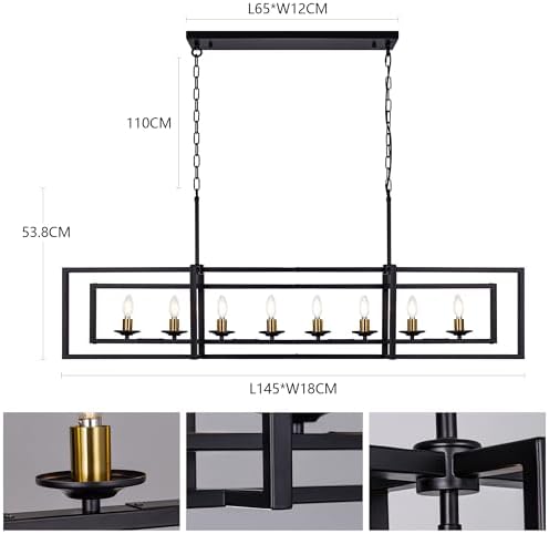 Wellmet Black and Gold 8-Light Rectangle Chandelier