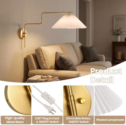Farmhouse Plug-in Swing Arm Wall Sconces, Set of 2