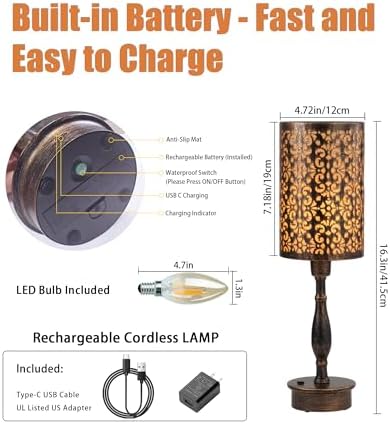 UMEXUS Cordless Rechargeable Table Lamp, Vintage Bronze