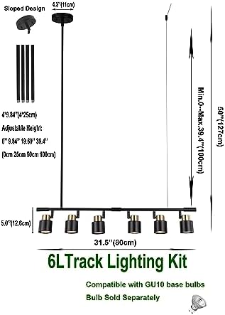 6 Light Track Lighting Kit, Matt Black Brass Finish Adjustable Height