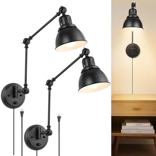 GOODATE Black Swing Arm Wall Sconces, 2 Pack