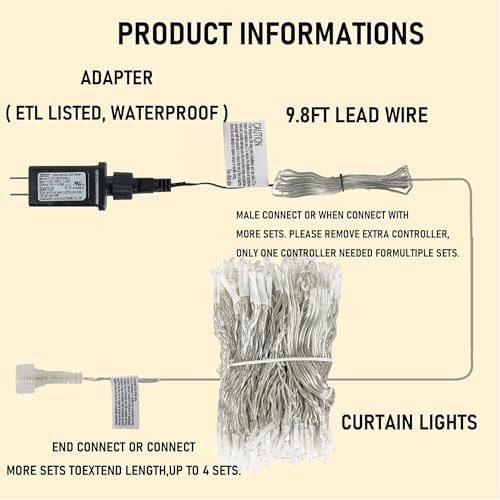 Dazzle Bright 300 LED Curtain String Lights, Multi-Colored