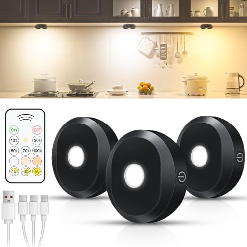 WILLED 3-Pack Rechargeable Puck Lights with Remote Control