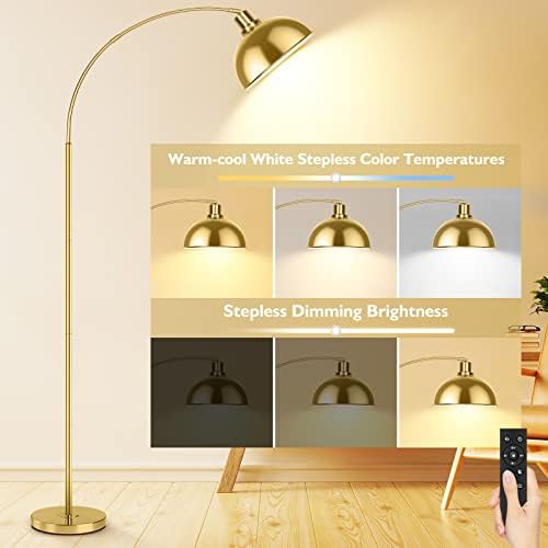 Arc Floor Lamp with Remote Control, Dimmable, Gold