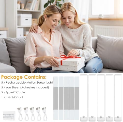 11.8 Inch Rechargeable Motion Sensor Under Cabinet Lights, 5 Pack