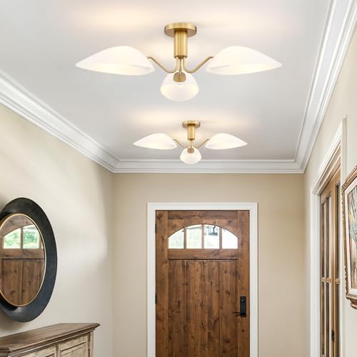 MEXO Modern Gold 3-Light Semi Flush Mount Ceiling Light