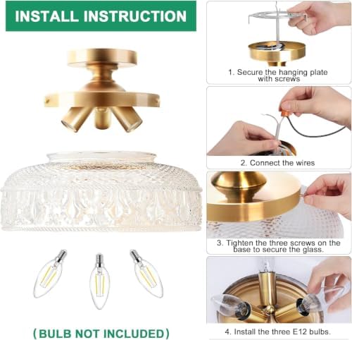 Lamomo Golden Semi Flush Mount Ceiling Light, 12in