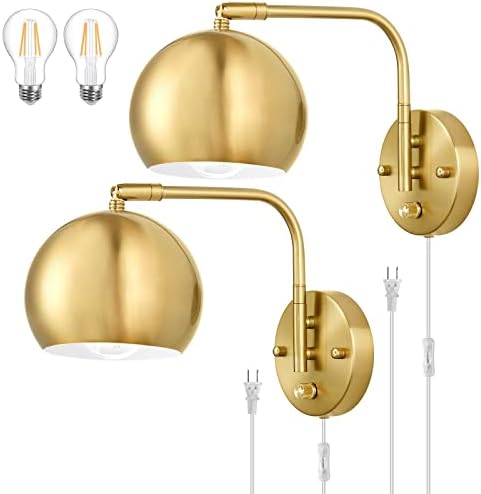 VATONI Brushed Brass Swing Arm Wall Sconces, 2 Bulbs