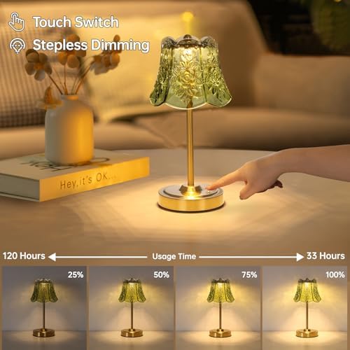Shenmoyl Cordless Touch Table Lamp, 5200mAh, Green Rose