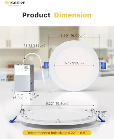 Ensenior 1 Pack 6 Inch LED Recessed Light