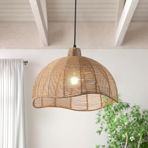 Aiwen 15.94 in 1-Light Brown Rattan Pendant Light