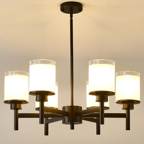 6-Light Black Chandelier with Glass Shades
