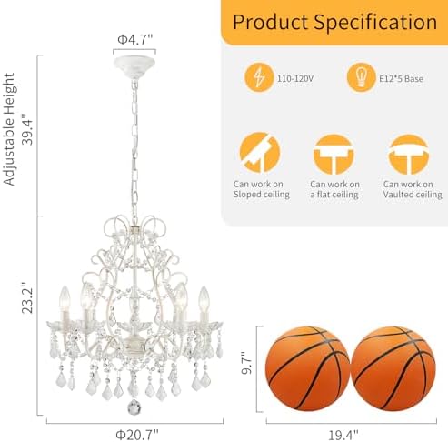 WUZUPS 5-Light Crystal Chandelier, Rustic White