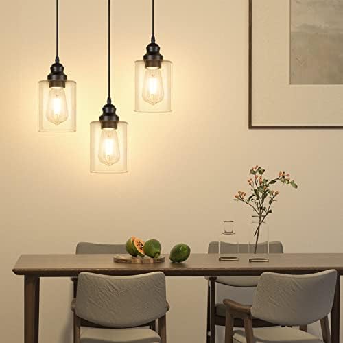 Licperron 3-Pack Black Pendant Lights, Clear Glass Shade