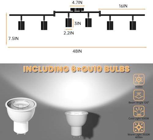 LED 6-Light Track Lighting Kit, 3 Color Adjustable