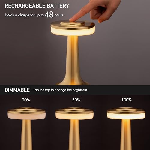 O'Bright Cordless Rechargeable LED Mushroom Table Lamp, Gold