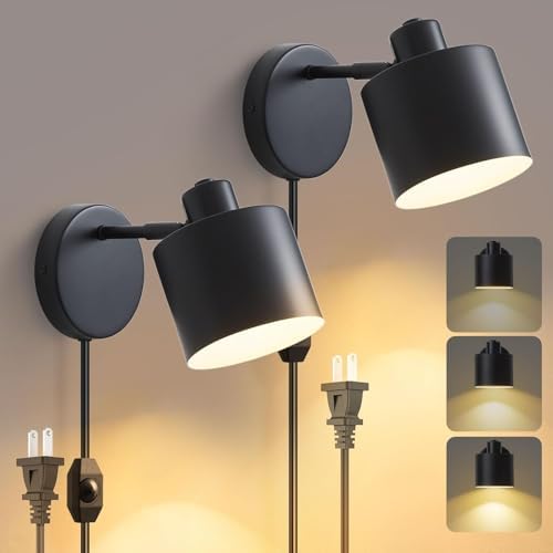 Lightess Black Plug-in Wall Sconces Set of 2