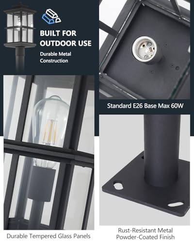79′′ Outdoor Lamp Post Light with Warm Bulb, Aluminum IP54 Waterproof