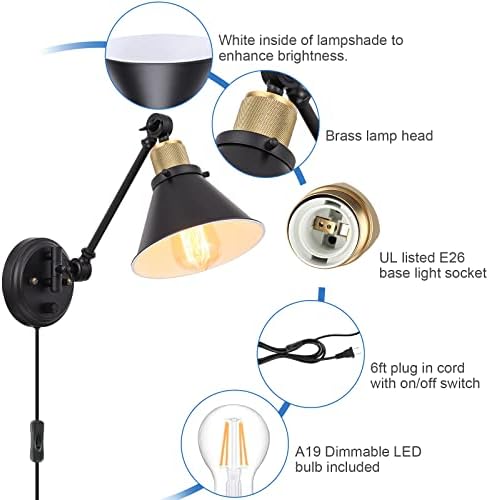 TRLIFE Dimmable Plug-in Swing Arm Wall Sconces, 2 Pack