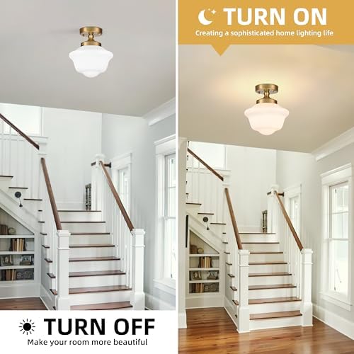 Bagood 8" Gold Schoolhouse Semi Flush Mount Ceiling Light