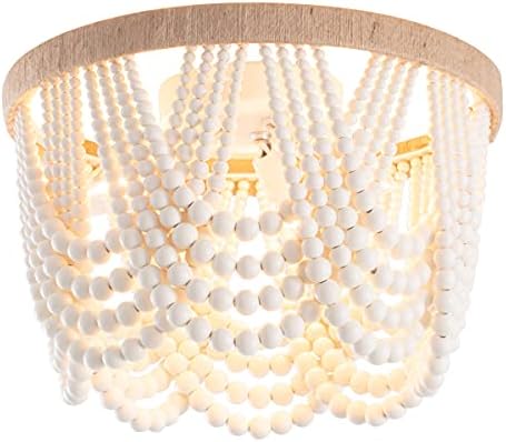 VILUXY White Wood Beaded Chandelier