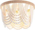 VILUXY White Wood Beaded Chandelier