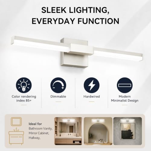 SOLFART 24-Inch Brushed Nickel Dimmable Vanity Light