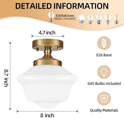 Bagood 8" Gold Schoolhouse Semi Flush Mount Ceiling Light