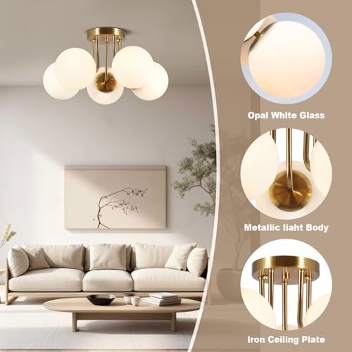 Bektas 5-Light Semi Flush Mount Ceiling Light, Brushed Gold