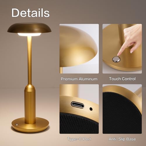 2 Pack Gold Rechargeable Cordless Table Lamps