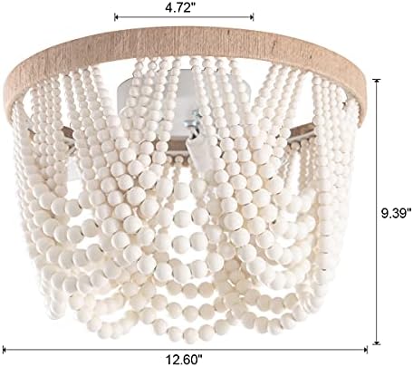VILUXY White Wood Beaded Chandelier