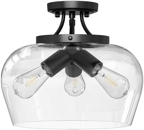 VONLUCE Semi Flush Mount Ceiling Light, Clear Glass Shade