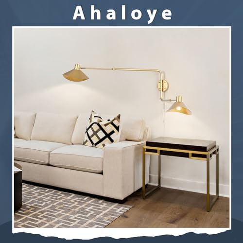 Gold 2-Light Plug-In Swing Arm Wall Sconce
