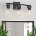 3-Light Matte Black Bathroom Vanity Light with Clear Glass Shades