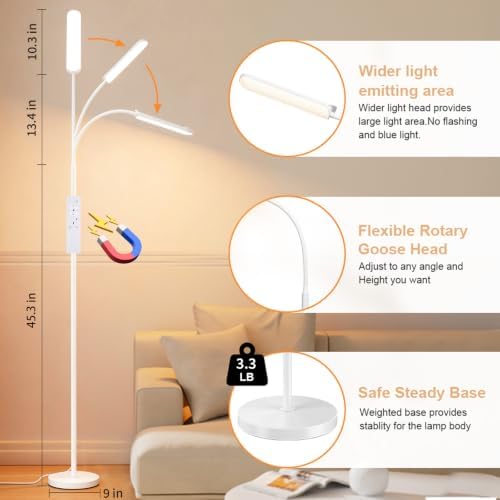 FRIDEKO HOME Floor Lamp for Living Room Over Chair Reading 18W 1800LM
