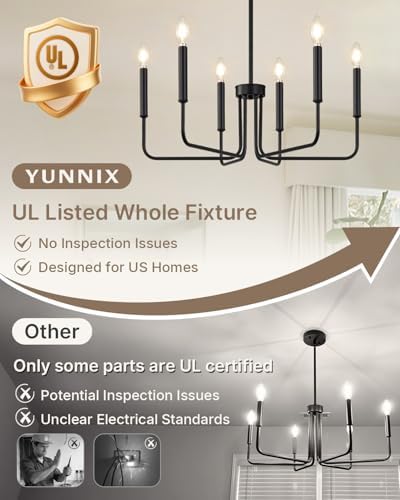 Yunnix 6-Light Black Farmhouse Chandelier