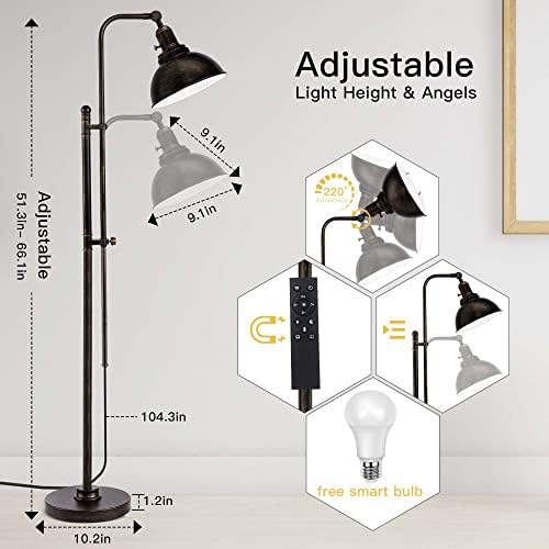 PARTPHONER Industrial Floor Lamp, Adjustable, Aged Black