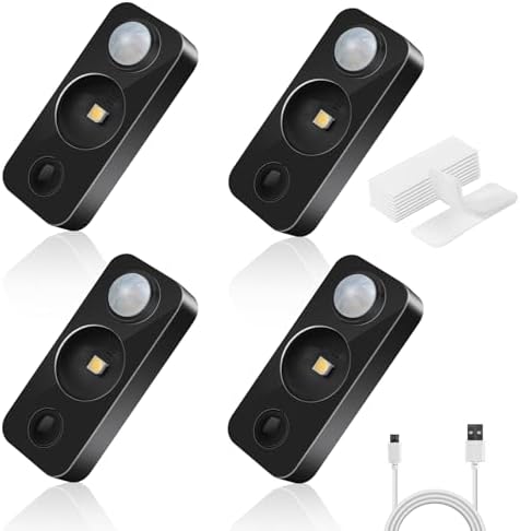 NIEGNOWOO Rechargeable LED Motion Sensor Puck Lights, 4 Pack