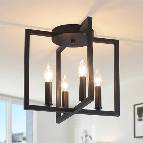 4-Light Black Semi Flush Mount Ceiling Light Fixture