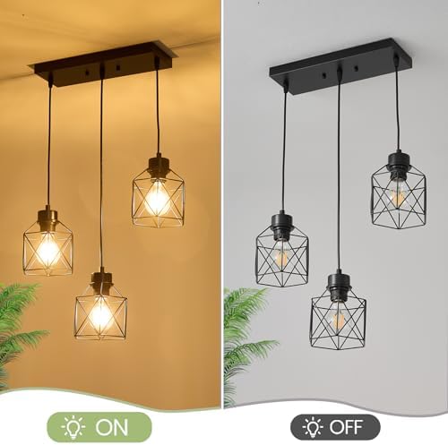3-Light Black Hanging Pendant Light Fixture