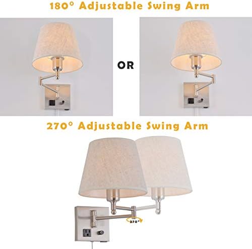 Satin Nickel Swing Arm Wall Sconce with USB Port